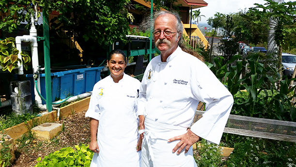culinary student Santos Quesada  and  Chef David Brown. Photo: Nathan Kanale Sadowski
