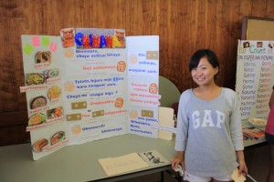 Okinawan booth, run by Okinawan exchange student Ai Nakachi, teaching students how to order food in Okinawa.