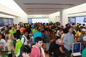 The Microsoft store remained packed hours after they opened their doors to the public.