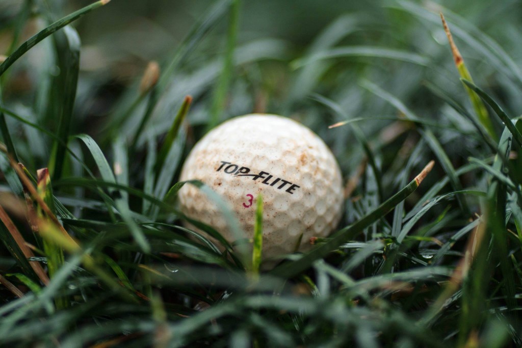 Took a macro shot of a golf ball I found and placed it in thick grass. Photo: Devin Takahashi/Kapiʻo.