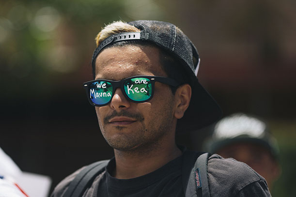 HONOLULU, HAWAII - APRIL 13:  Hiapo Armstrong-Kanekoa is seen during a protest of the Thirty Meter Telescope in front of the Great Lawn at Kapiolani Community College on April 13, 2015 in Honolulu, Hawaii.